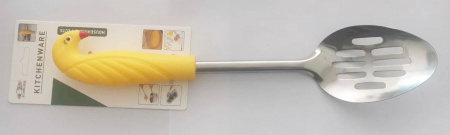 Ложка поварская с прорезями с желтой пластмассовой ручкой MH-XN27 / К96 / B30 детальное фото