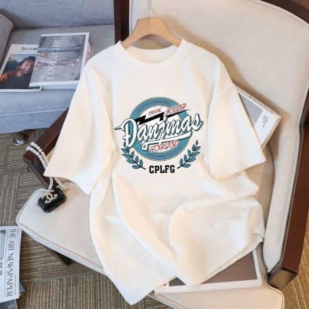 Белая мужская и женская футболка на завышенной посадке из 230 граммового чистого хлопка изображение