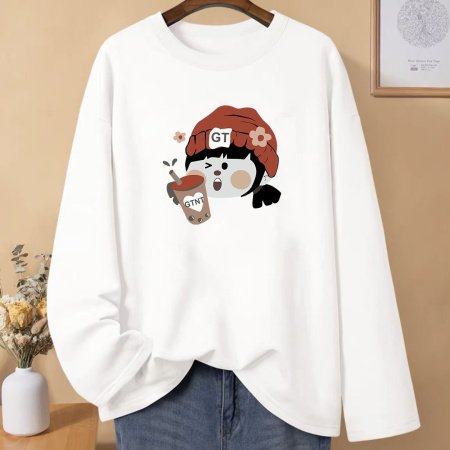 Женская футболка с длинным рукавом из чистого хлопка 230 г 2024 новая осенне-зимняя модель фотография