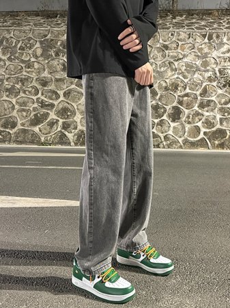 Широкие джинсы мужские в стиле Хонгконг весна изображение