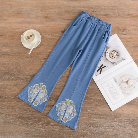 Джинсы девочки летние с вышивкой изображение