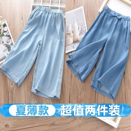 Летние джинсовые широкие штаны для девочек фотография