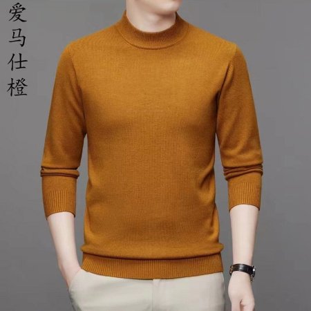 Мужской свитер высокий воротник 2024 осенне-зимняя новая однотонная длинный рукав овечья шерсть свитер фото