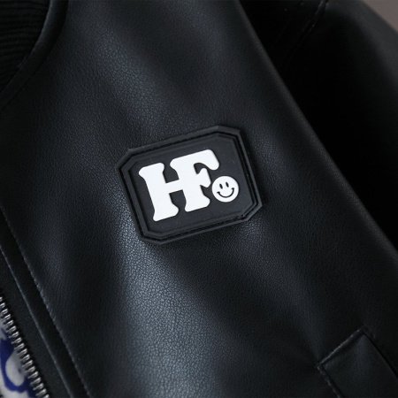 Детский куртка 2024 новинка мальчик черная кожаная куртка фотография