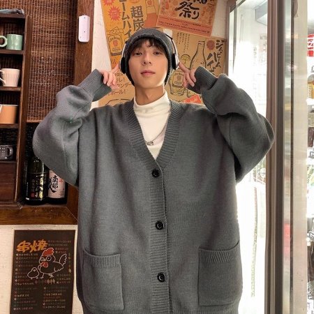 Мужской свитер V-образный вырез осенне-зимний японский ретро-ленивый вязаный свитер в стиле хип-хоп свободный наружный свитер фото