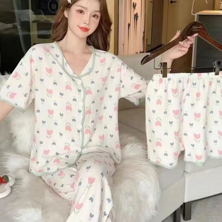Летний женский пижамный комплект из молочного шелка фотография