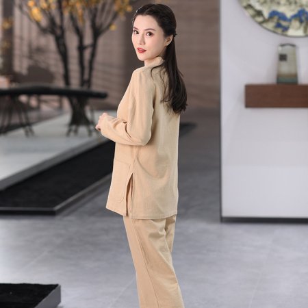 Комплект широких брюк из хлопково-ленной ткани в китайском стиле фото