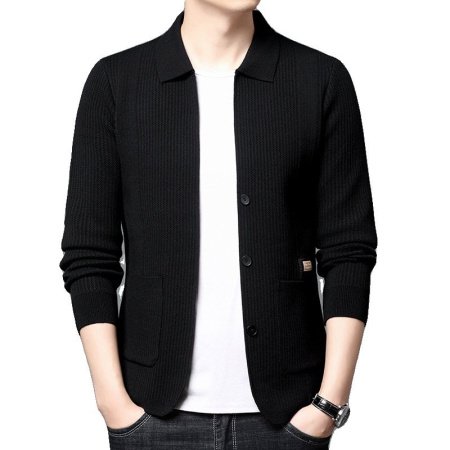 Мужская вязаная куртка с воротником фотография