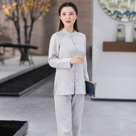 Комплект широких брюк из хлопково-ленной ткани в китайском стиле фото