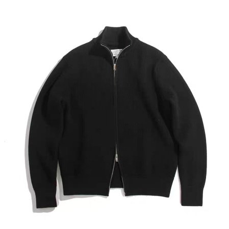 Высокий воротник с двойной молнией и полувысокий воротник для теплой пары тяжелого свитера-куртки для мужчин MM6 вязаная кофта фото