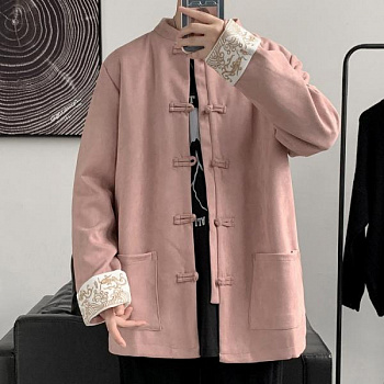 Китайский стиль мужская куртка с вышивкой оленьей замши фото