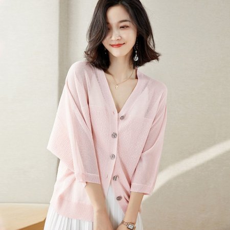 Женская летняя тонкая кардиган с объемным рукавом фотография