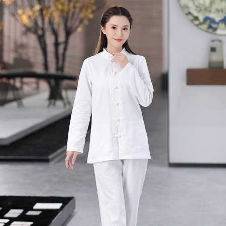 Комплект широких брюк из хлопково-ленной ткани в китайском стиле фото