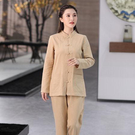 Комплект широких брюк из хлопково-ленной ткани в китайском стиле фото