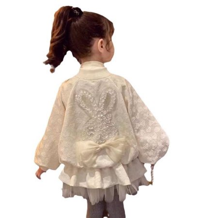 Детская куртка-бомбер с принтом зайца и бантом изображение