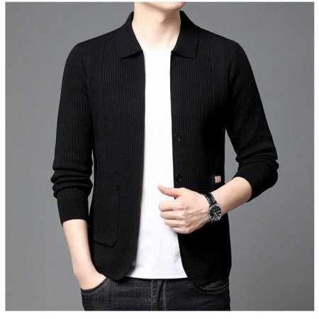 Мужская вязаная куртка с воротником фотография