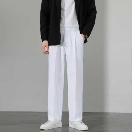 Летние мужские брюки прямого кроя с широкими штанинами фотография