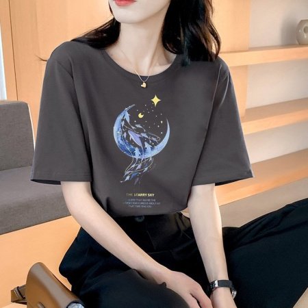 Женская футболка из чистого хлопка 2024 летняя новая модель изображение