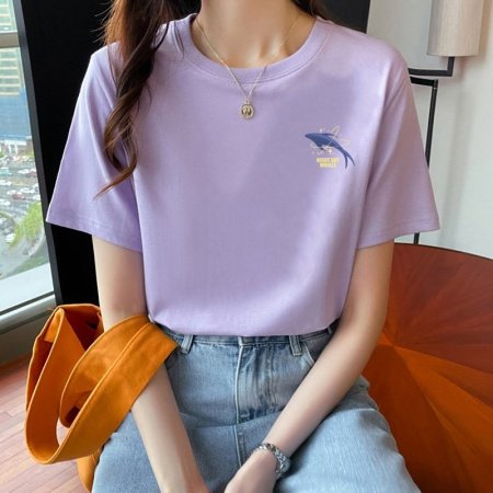 Женская футболка из чистого хлопка 2024 летняя новая модель изображение