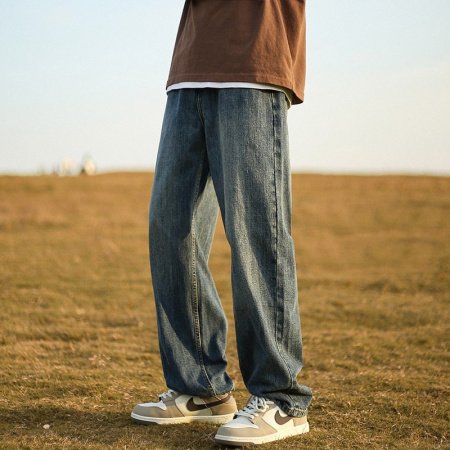 Джинсы мужские винтажные прямые длинные черного цвета изображение