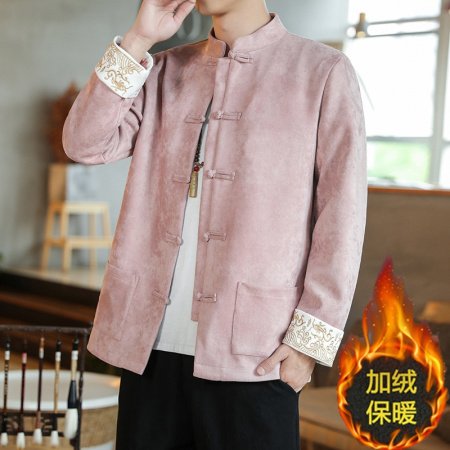 Китайский стиль мужская куртка с вышивкой оленьей замши фото