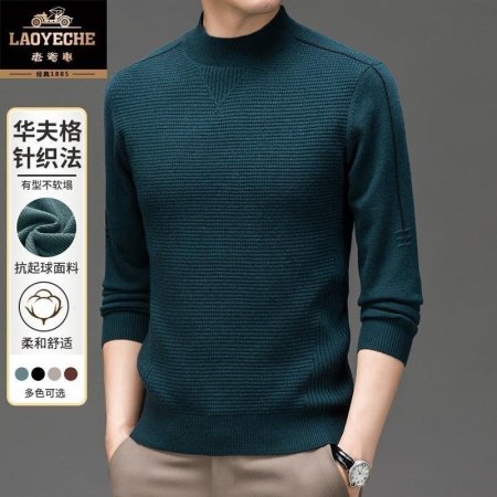 Мужской свитер с полувысоким воротником и простым цветом фото