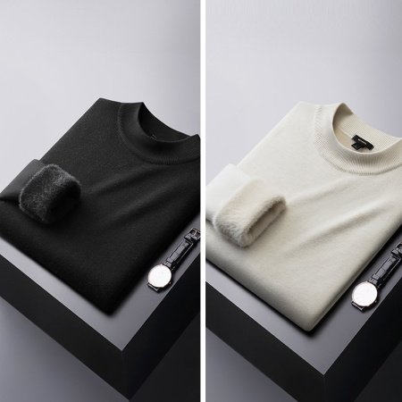 Мужской свитер с полувысоким воротником и флисом для зимы фотография