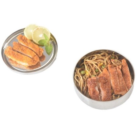 Детская круглая двухслойная нержавеющая стальная миска с крышкой фото