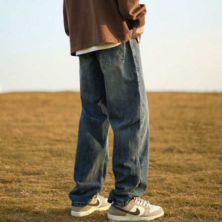 Джинсы мужские винтажные прямые длинные черного цвета изображение