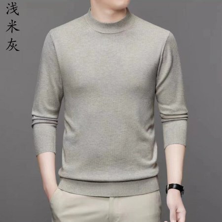 Мужской свитер высокий воротник 2024 осенне-зимняя новая однотонная длинный рукав овечья шерсть свитер фото