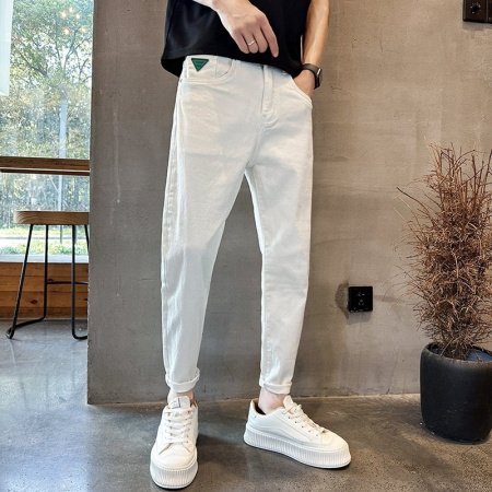 Мужские джинсы летние узкие прямые брюки изображение