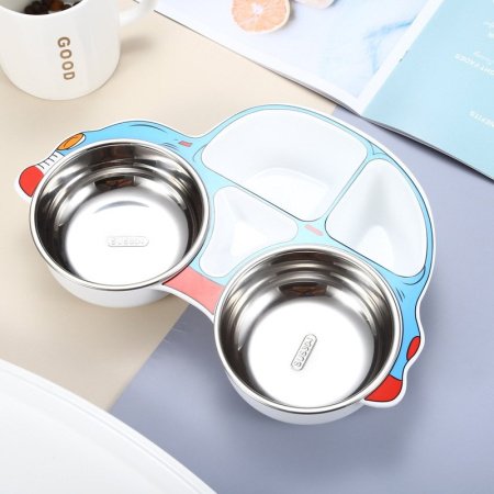 Детская тарелка из нержавеющей стали с разделением на секции фотография