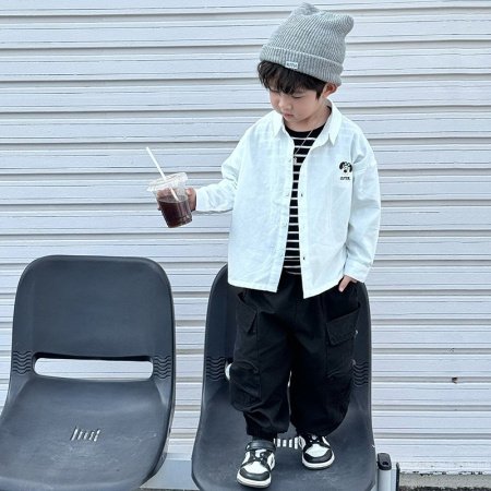 Детская рубашка весенняя новая длинный рукав детская корейская версия белая рубашка с вышитыми буквами фотография