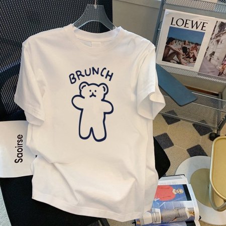 100% хлопок 220 г мультфильм принт круглый воротник короткий рукав футболка женская фотография