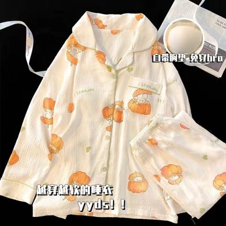 Женский пижамный комплект с длинным рукавом и длинными штанами изображение