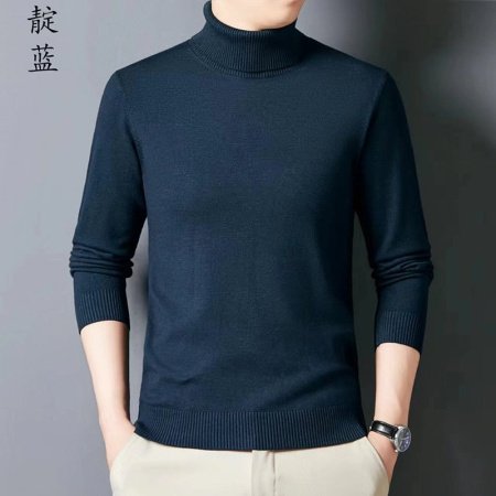 Мужской свитер высокий воротник 2024 осенне-зимняя новая однотонная длинный рукав овечья шерсть свитер фото