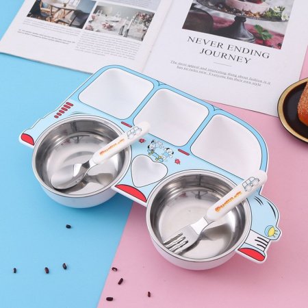 Детская тарелка из нержавеющей стали с разделением на секции фотография