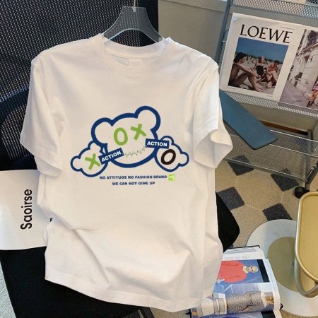 100% хлопок 220 г мультфильм принт круглый воротник короткий рукав футболка женская фотография