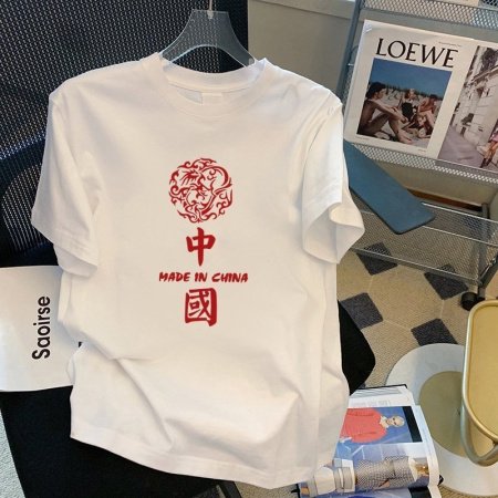 100% хлопок 220 г мультфильм принт круглый воротник короткий рукав футболка женская фотография