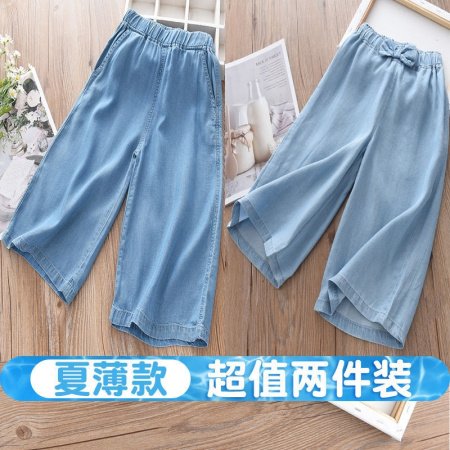 Летние джинсовые широкие штаны для девочек фотография