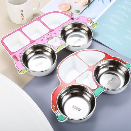 Детская тарелка из нержавеющей стали с разделением на секции фотография