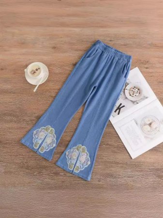 Джинсы девочки летние с вышивкой изображение