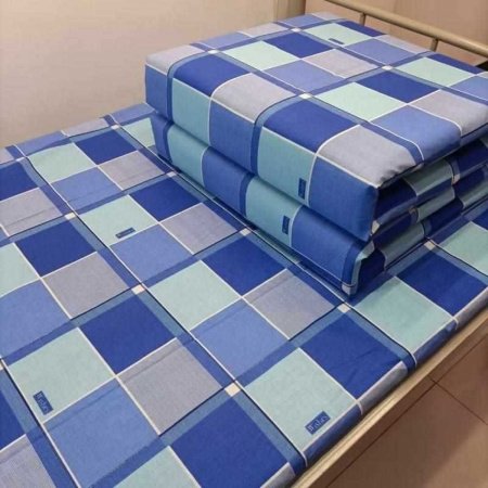 Льняное постельное белье с голубым геометрическим узором изображение