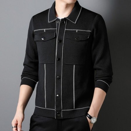 Мужская вязаная куртка с воротником изображение