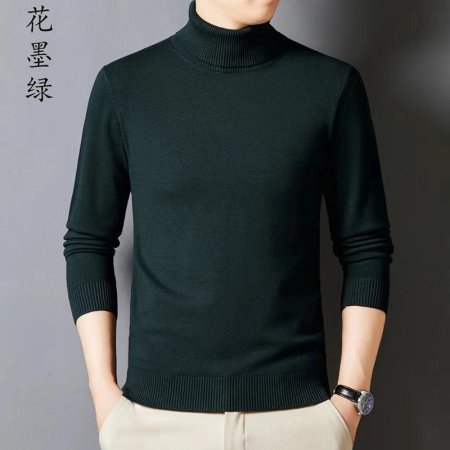 Мужской свитер высокий воротник 2024 осенне-зимняя новая однотонная длинный рукав овечья шерсть свитер фото