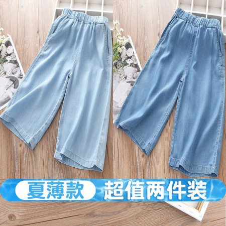 Летние джинсовые широкие штаны для девочек фотография