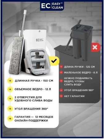Швабра с отжимом и ведром NOVA-C GO-IU-3 / К12 / В19.5 детальное фото