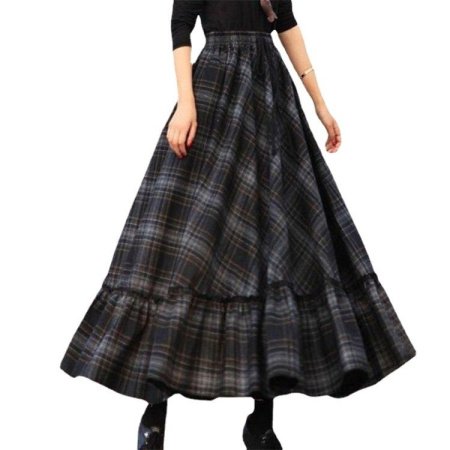 Черно-белая клетчатая длинная юбка изображение