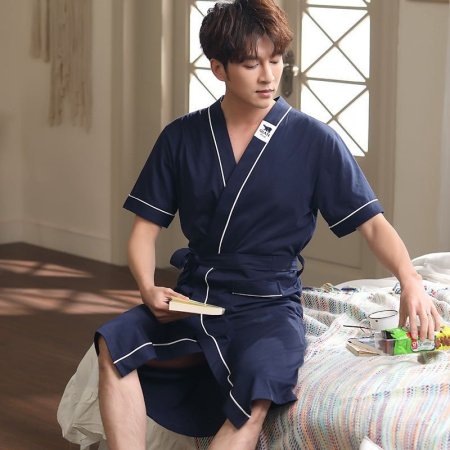 Халат для сна летний длинный сексуальный хлопковый для женщин и мужчин 100% хлопок больших размеров тонкий для пар фотография