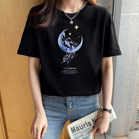 Женская футболка из чистого хлопка 2024 летняя новая модель изображение